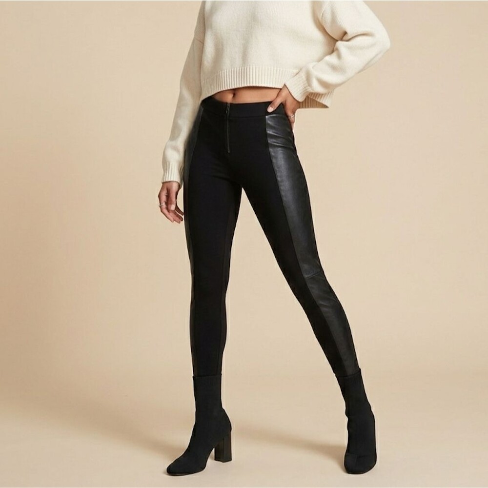 Alice + Olivia Women Leggings Skinny Pants Leather Panels Black Size 6 Moto Edgy - Picture 14 of 14